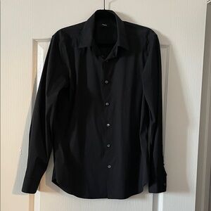 Theory Women’s M Black Button-Down Long-Sleeve Fitted Shirt Luxury Classic